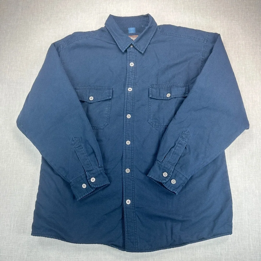 Levis Shirt Jacket Mens XL Navy Blue Cotton Fleece Lined Insulated Workwear EUC
